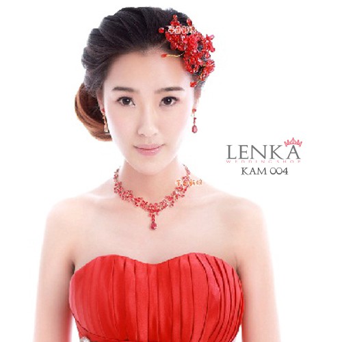 [SIAP KIRIM] AKSESORIS KALUNG ANTING SET PENGANTIN MERAH WANITA KAM004