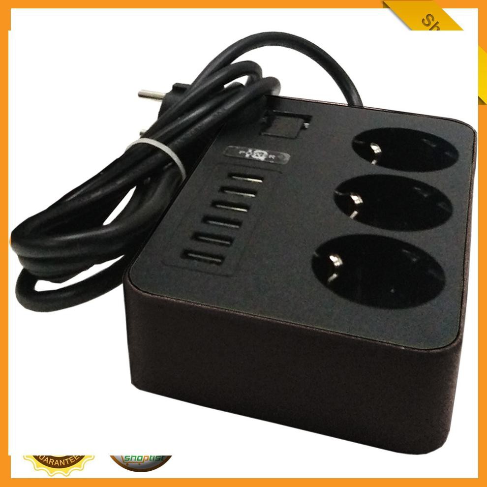 Stop Kontak 3 Power Socket 6 Usb Charging Colokan Kabel Listrik B-T09 - Hitam SPTA78