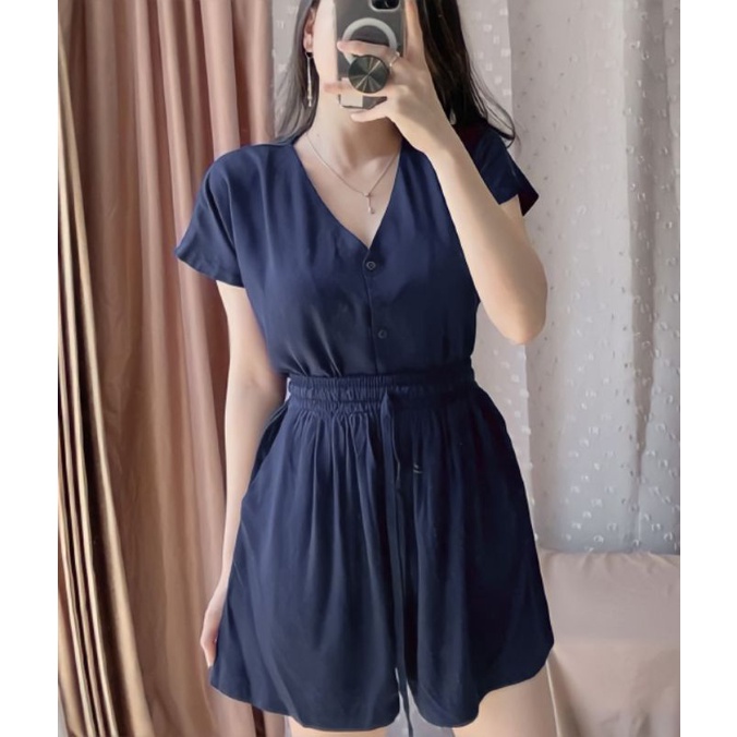PIYAMA | SETELAN WANITA  | BABYDOLL | BAJU TIDUR WANITA | PIYAMA WANITA | PIYAMA PENDEK-Navy
