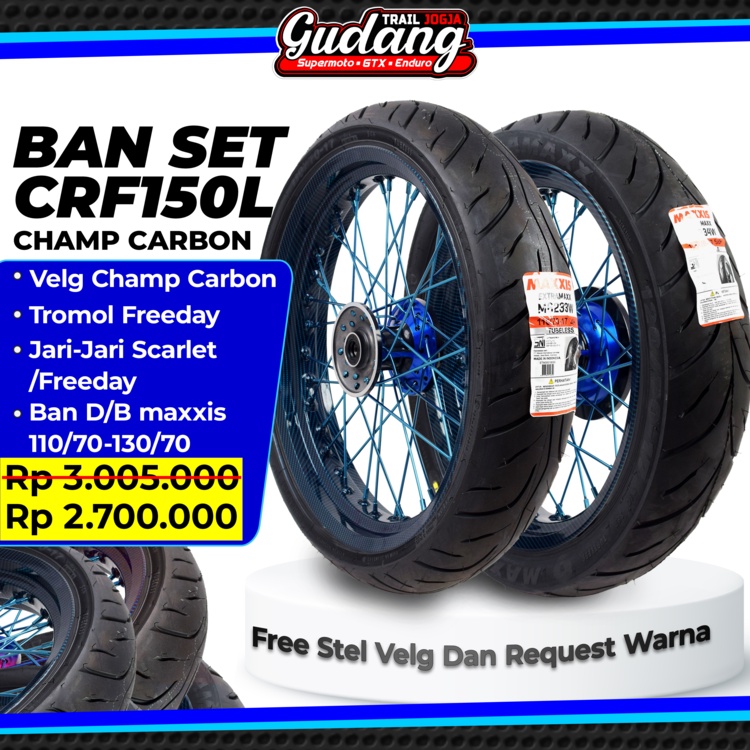 Ban Set Supermoto KLX 150 BIGFOOT DTRACKER CRF 150L WR 155 Velg Scarlet Expedition Champ Sprint XD Tinggal Pasang 300 350