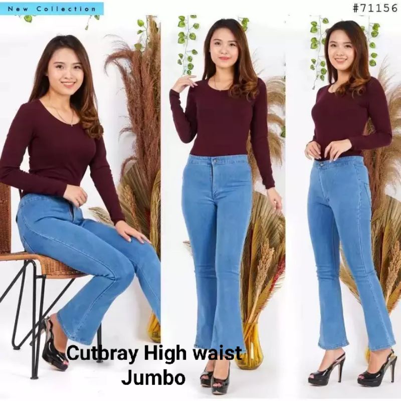 Celana Cutbray Jeans Highwaist SoftJeans Wanita Melar 31-34 Import