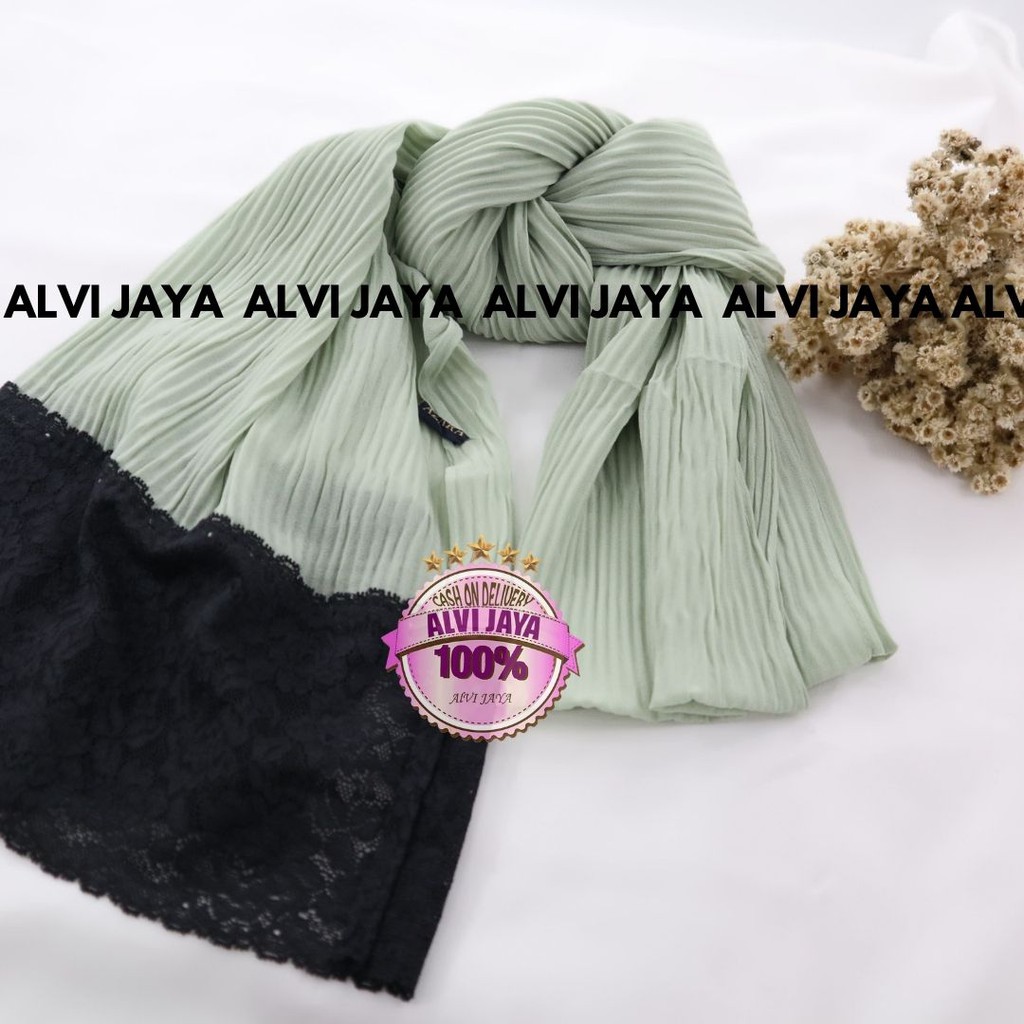 PASHMINA PLISKET RENDA TERMURAH / JILBAB PASHMINA PLISKET TERBARU / PASHMINA PLISKET IMPORT-HIIJAU MINT