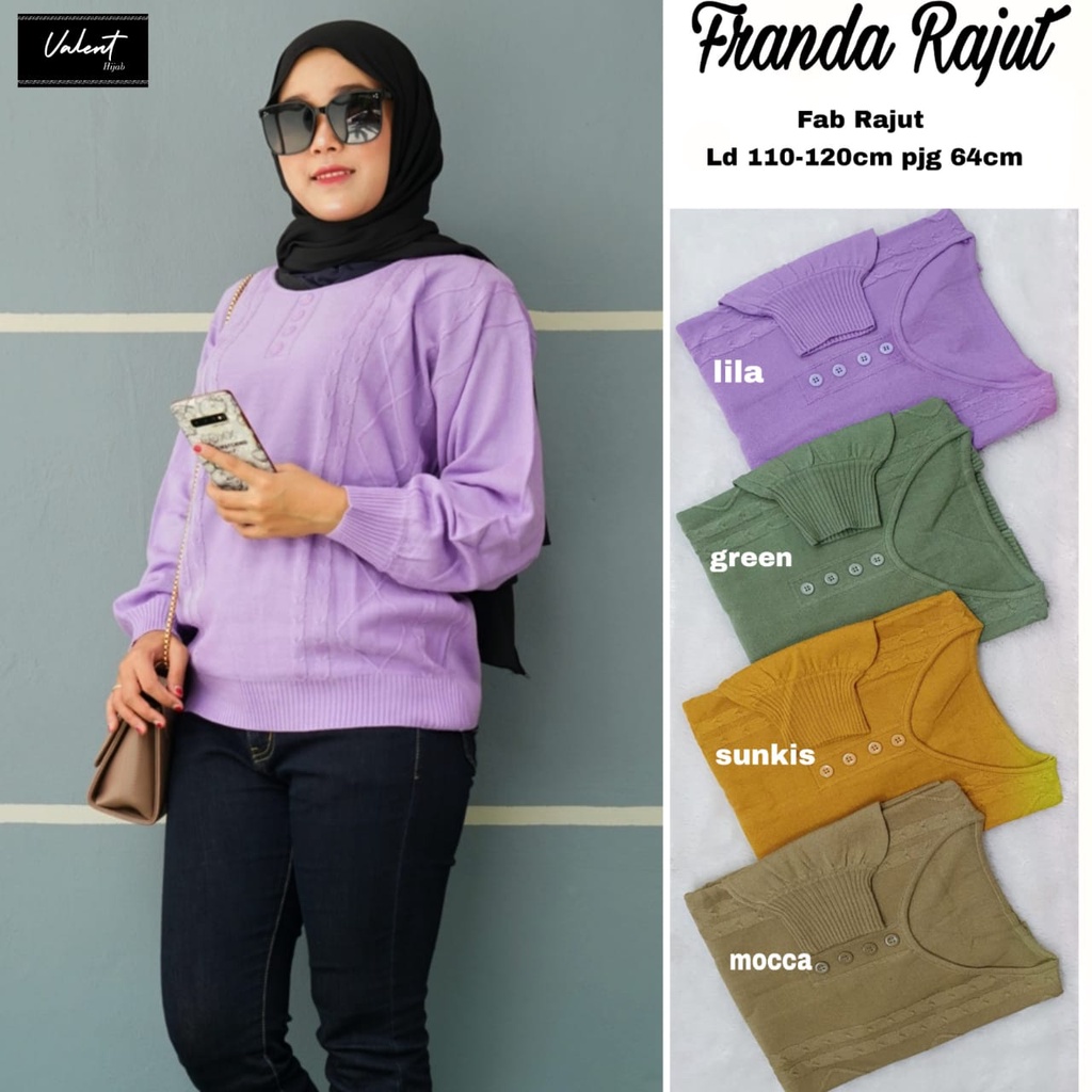 FRANDA RAJUT BY VALENT TOP ATASAN OUTER CARDIGAN JUMBO RAJUT CASUAL POLOS RAJUT IMPORT LD 120 CM FIT