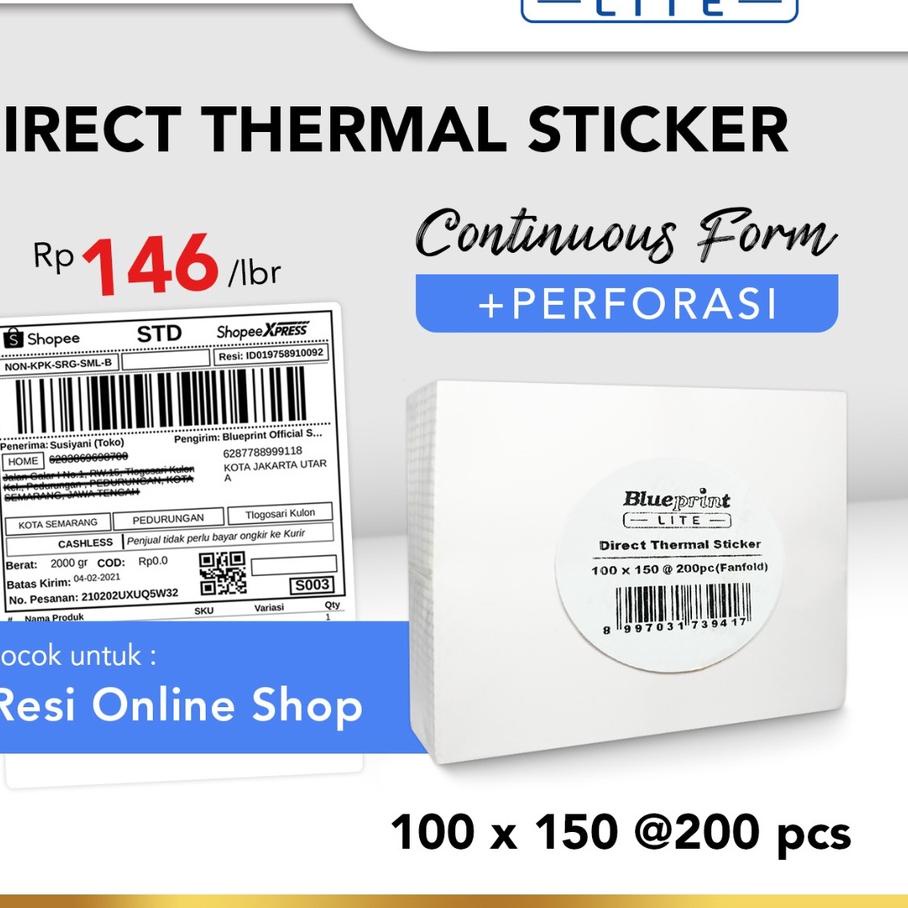 

Baru Direct Thermal 100x150 , Kertas Label Pengiriman BLUEPRINT Lite 100 x 150 mm 200Pcs CF ✓