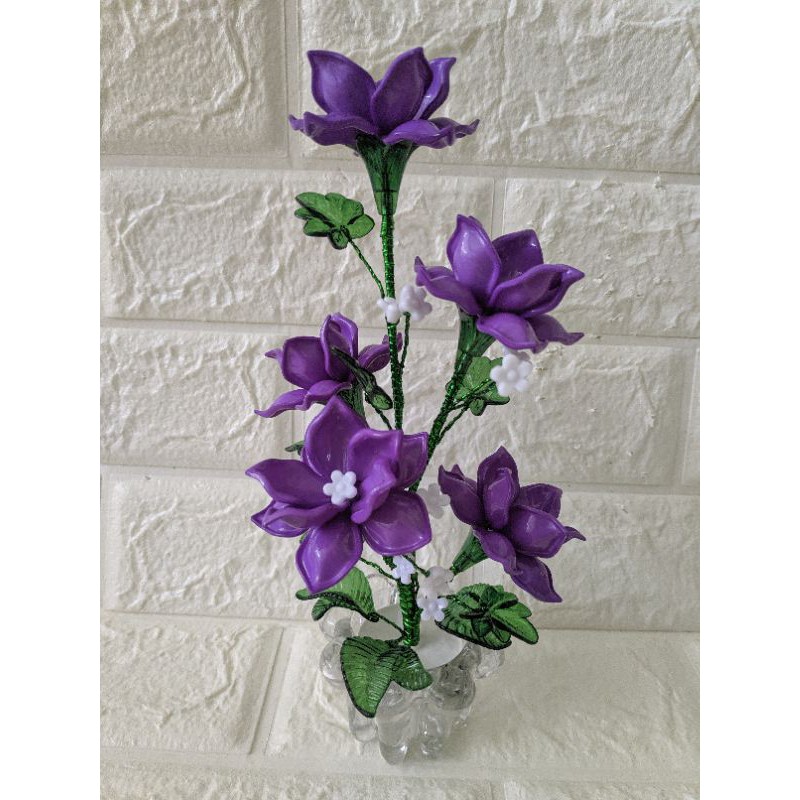 bunga asoka kembang ungu pot manik akrilik