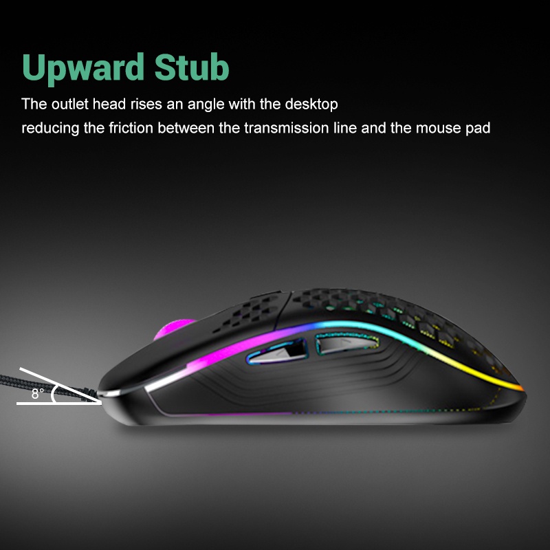 ColorCoral Mouse Gaming Wired RGB Original Honey Comb Breath Lighting LED 7200DPI Lightweight Design Fine Texture