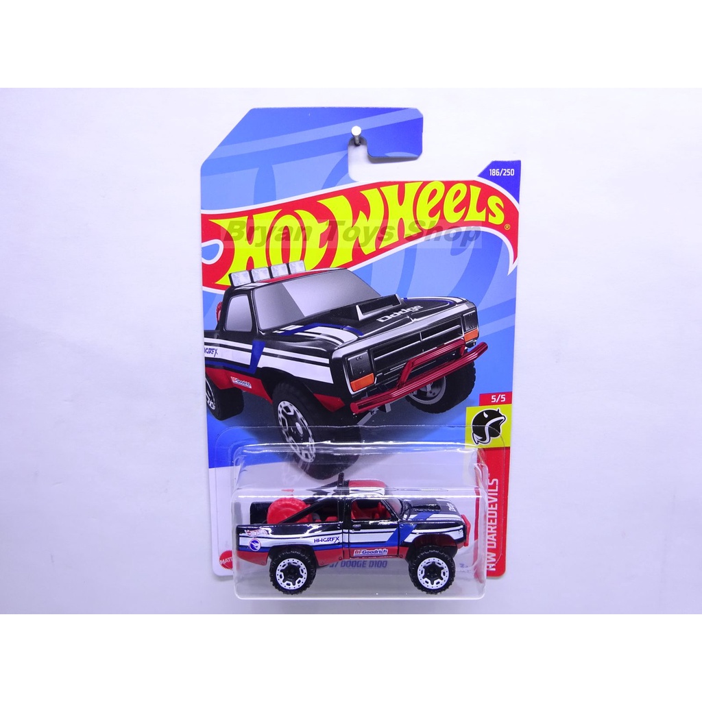 Hot Wheels TH Reguler 87 Dodge D100 Hitam Tampo BFGoodRich