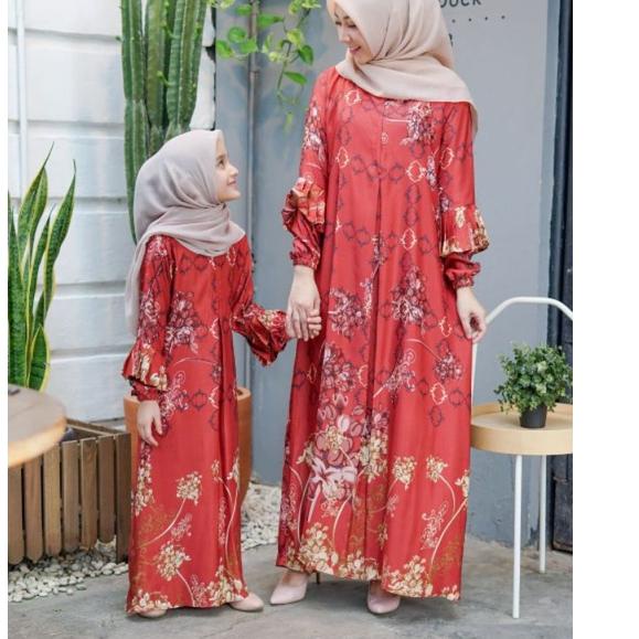 Harga PROMO Gamis Couple Ariana Maxi Motif/Baju Gamis Couple Ibu dan Anak Perempuan Kain Maxmara F70