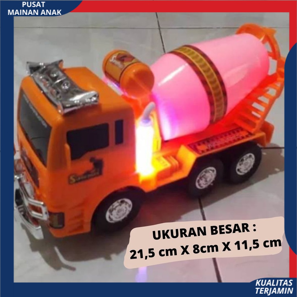 Mainan Mobil Truk Baterai Konstruksi Mixer Molen Sement Ukuran Besar Berlampu Dan Bersuara SNI