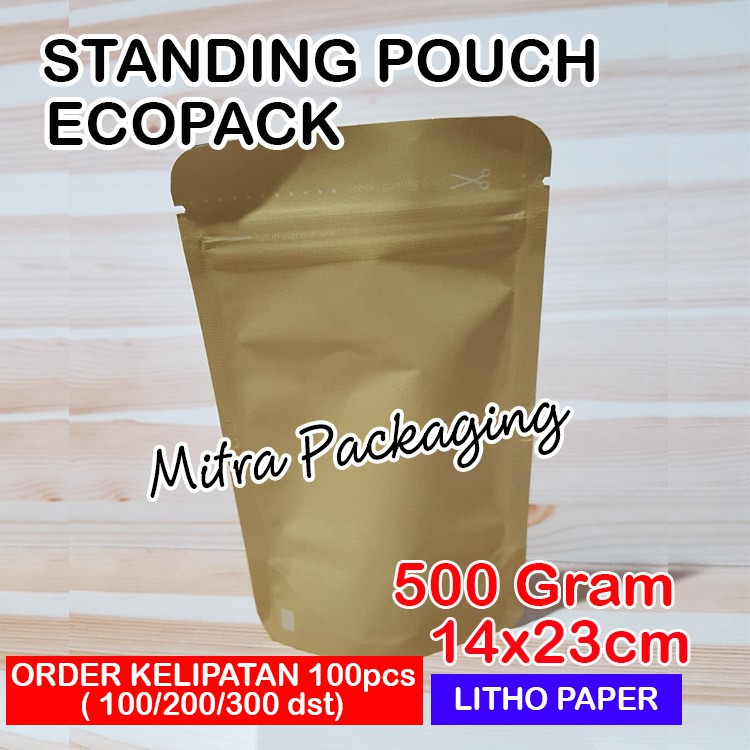 

KPACK KEMASAN KOPI 200GR /STANDING POUCH ECOPACK LITHO PAPER 500 + ZIPPER