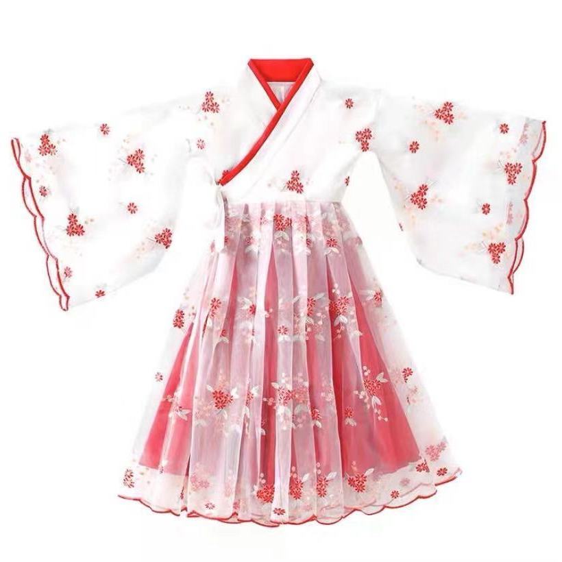 Hanfu girls' ancient Chinese dress spring and summer children's long sleeved ancient Ru skirt super