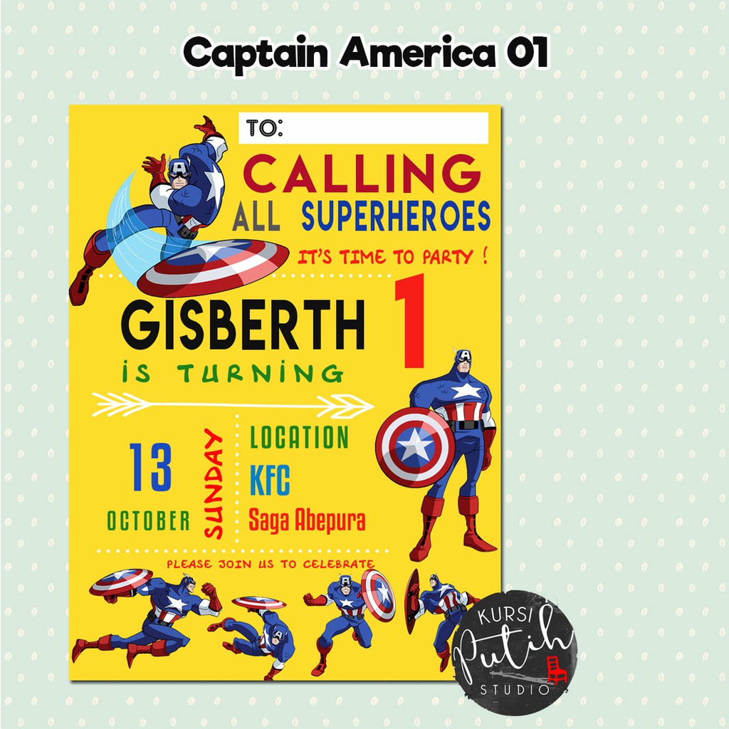 Undangan Ulang Tahun Birthday Invitation Customized Tema Captain America Kapten Amerika Shopee Indonesia