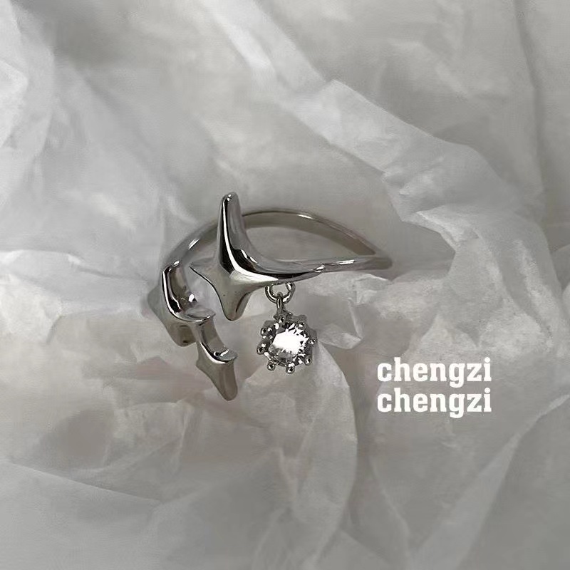 IFYOU Cincin Jari Silver Hias Permata Pink Gaya Vintage Korea Untuk Wanita