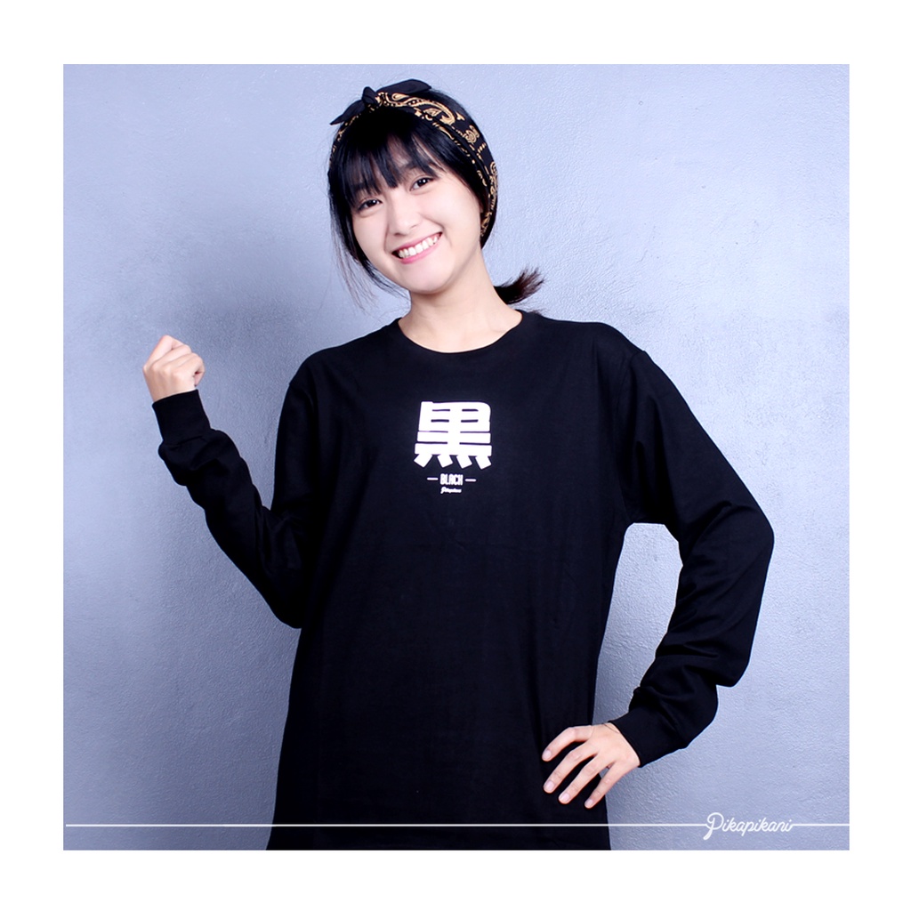 Pikapikani Kaos Anime Katakana Kuro Hitam Black Longsleeve