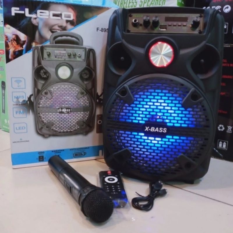 Speaker Wireless Fleco F-8955 D 8,5 Inch // Speaker Karaoke - USB - MMC - FM Radio - Free Mic Wireless