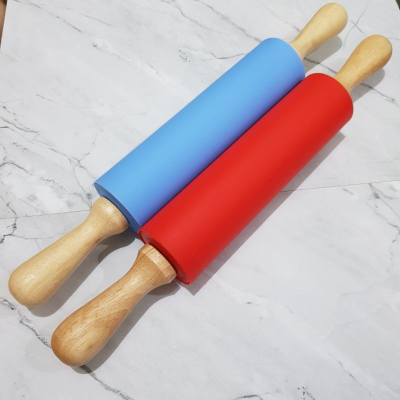 rolling pin silicon gagang kayu penggiling adonan roti 43 cm