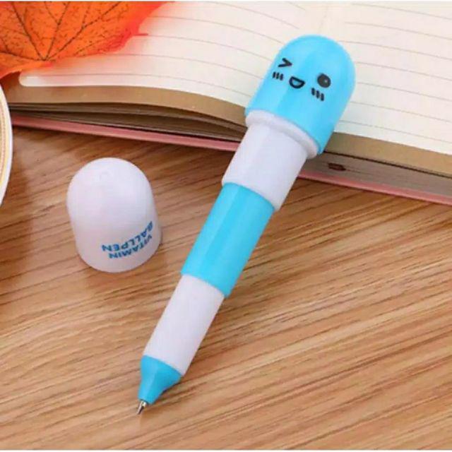 PULPEN KAPSUL / PULPEN EMOTICON VITAMIN / PEN UNIK / BULPEN PENA MOTIF KAPSUL-BIRU