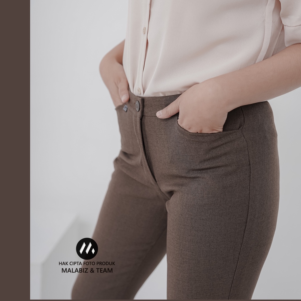 SHANNON COFFEE - Celana Kantor Wanita Slim Fit Bahan Stretch dan Tebal Celana Formal Wanita Celana Panjang wanita Hitam Celana Dasar Wanita Basic Standar Kerja Malabiz