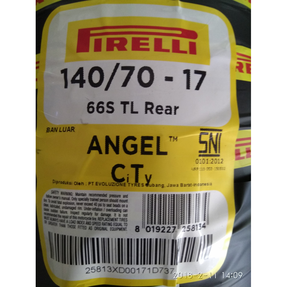 Ban Pirelli Angel City Uk 140/70 Ring 17 Ori