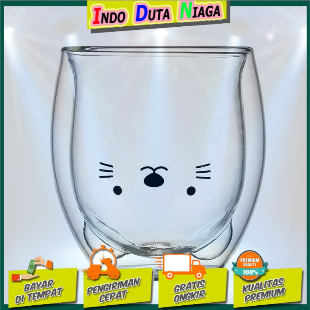 LETUZI Cangkir Kopi Anti Panas Double-Wall Glass Cute Cartoon 250ml