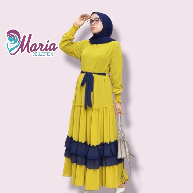MARIA COLLECTION Rayola Long Dress - Gamis Muslim Remaja Dewasa Busui Style Elegan Bahan Jersey Lemonskin All Size