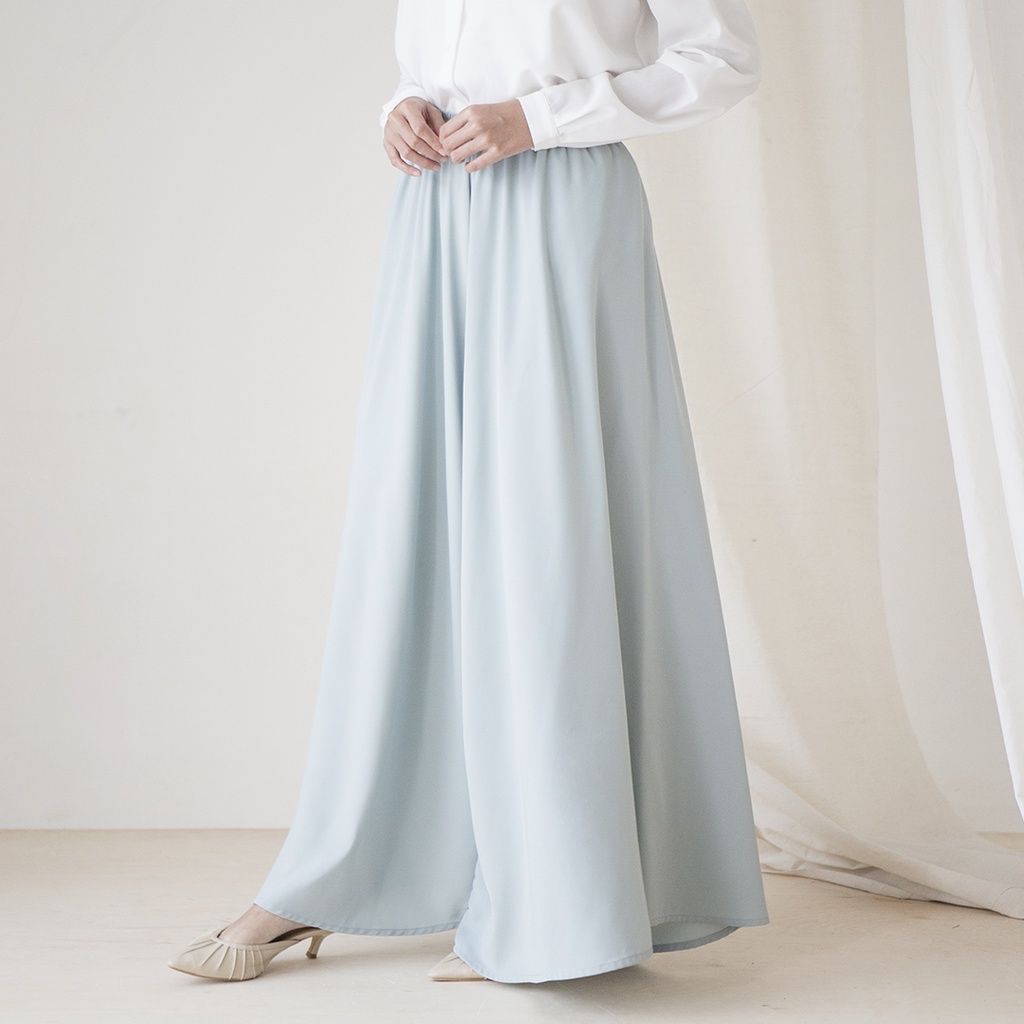 Sahara by Aska Label - Celana kulot wanita lebar pinggang karet, warna Hitam, Offwhite, Navy, Grey, Seafoam, Sky Blue, Sand