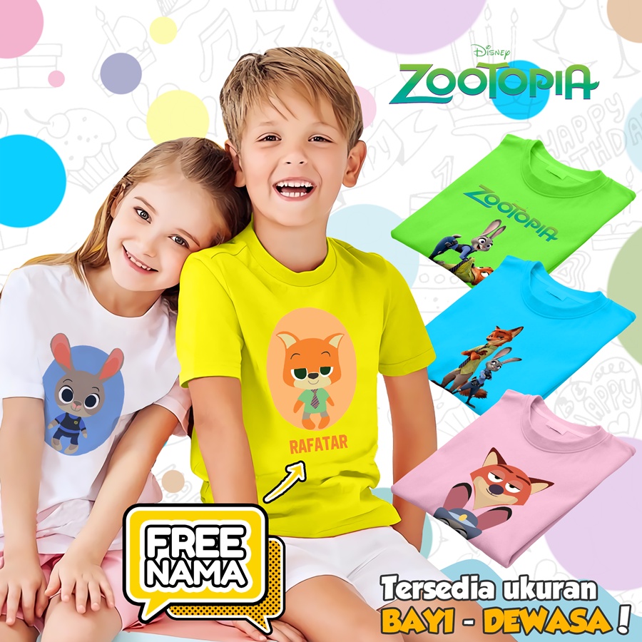 [FREE NAMA!!] Baju Kaos COUPLE  ANAK DAN DEWASA ZOOTOPIA ZOO TOPIA BANYAK MOTIF