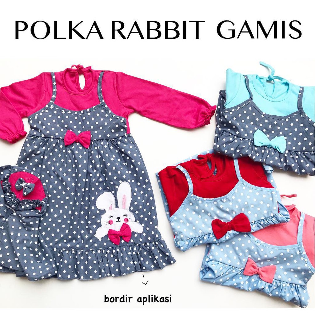 POLKA RABBIT / BON BON / LITTLE BEE HEAD Setelan Gamis Baju Muslim Hijab Lucu Fashion Anak Bayi Perempuan Cewek Terlaris Terbaru