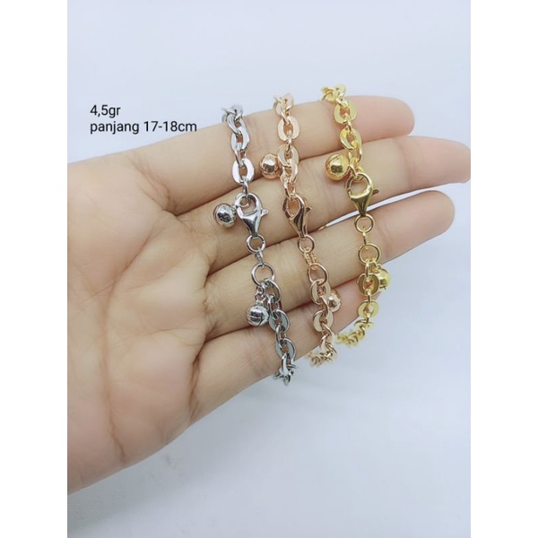 gelang rantai nori hollo +2bel/ gelang perak asli silver 925 lapis emas/ gelang fashion wanita