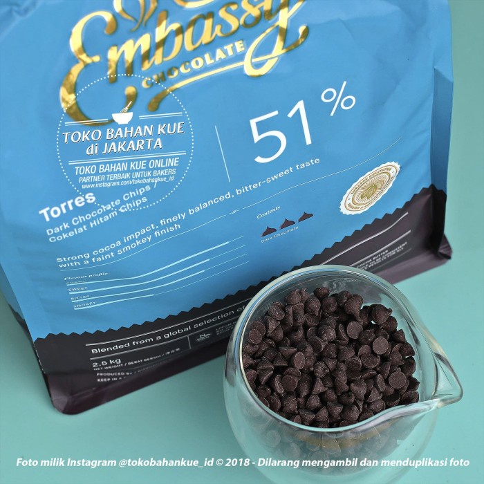

EMBASSY CHOCOLATE - TORRES 51% 1KG COKLAT CHOCO CHIP COUVERTURE TULIP