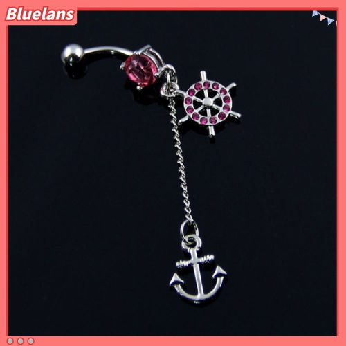 Cincin Tindik Perut Desain Jangkar Roda Aksen Berlian Imitasi Untuk Wanita