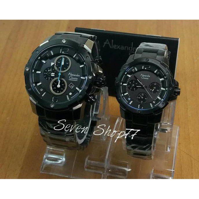 Promo Jam Tangan Alexandre Christie Couple Ac-6410 Full Black Original Ready