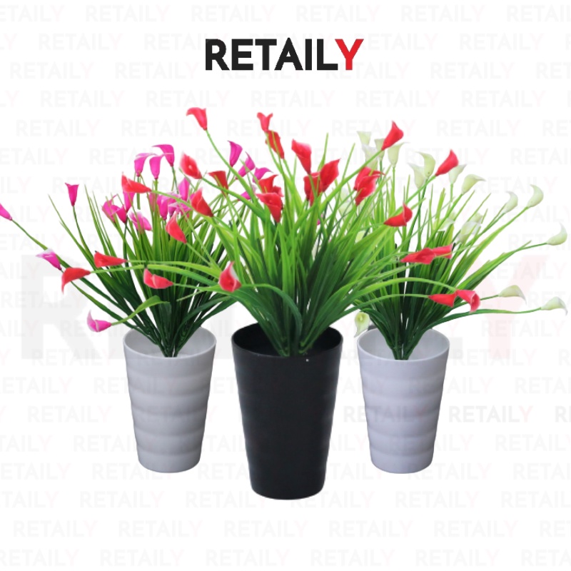 Retaily PT47 Pot Tanaman Hias Bunga Calla Lily Warna Bunga Plastik Dekorasi Ruangan Mini Artifisial Plant