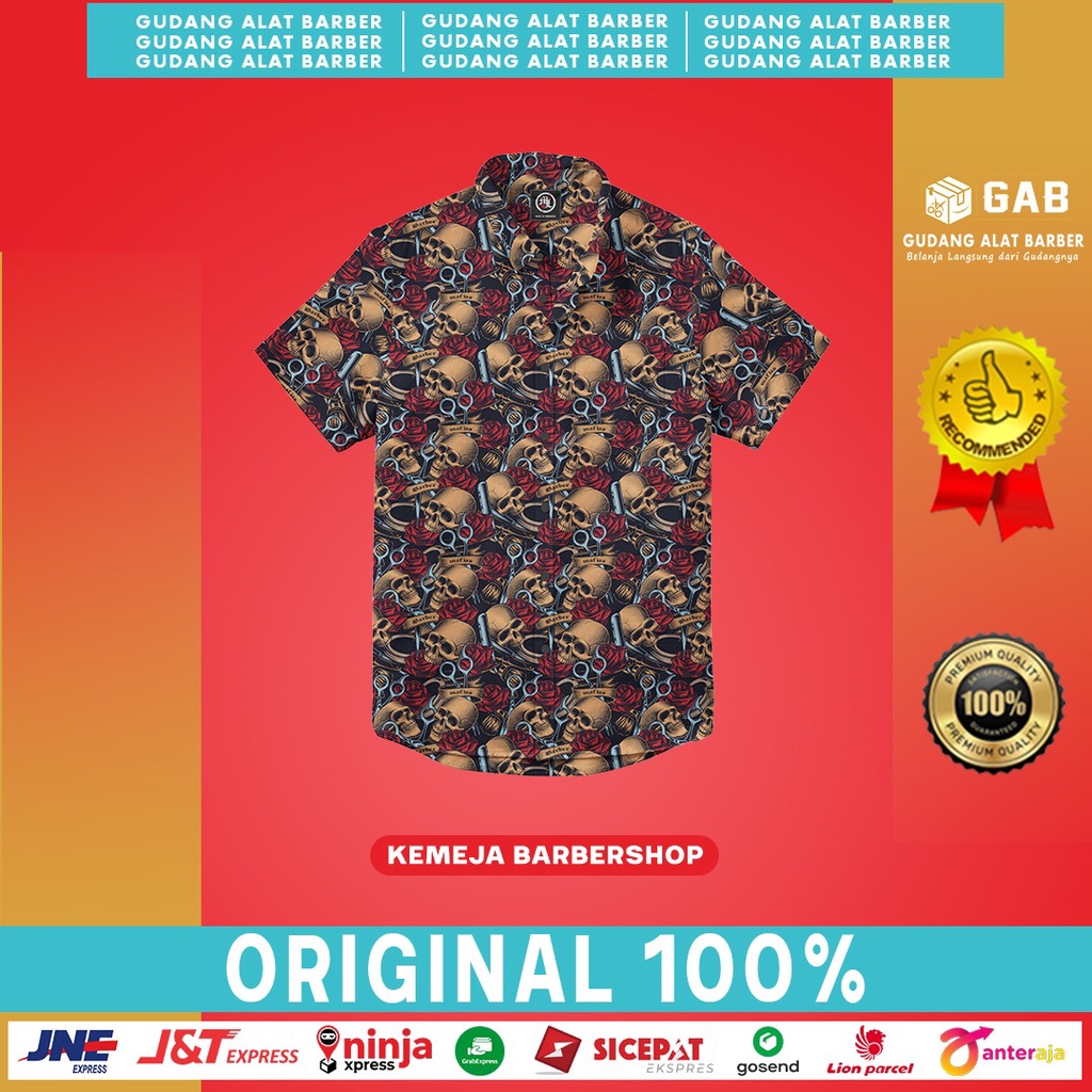Kemeja Barbershop Pria Motif Tengkorak Gudang Alat Barber x Mafia Lawas