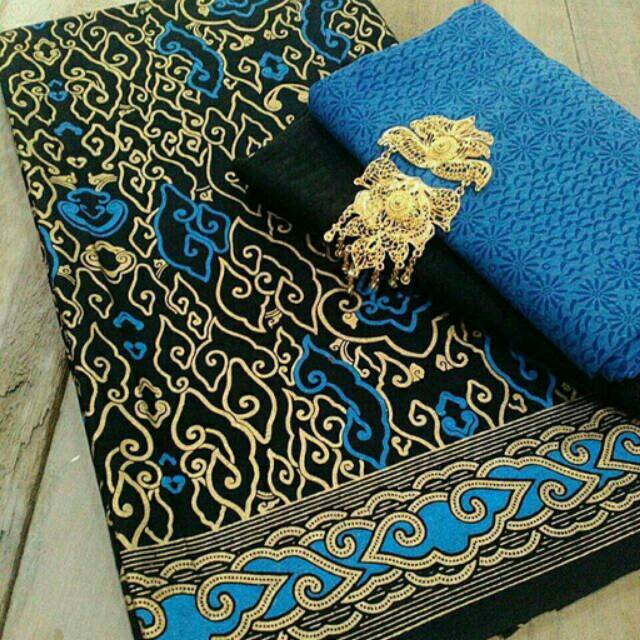 Batik setelan kain batik embos biru motif HC05 batik Pekalongan