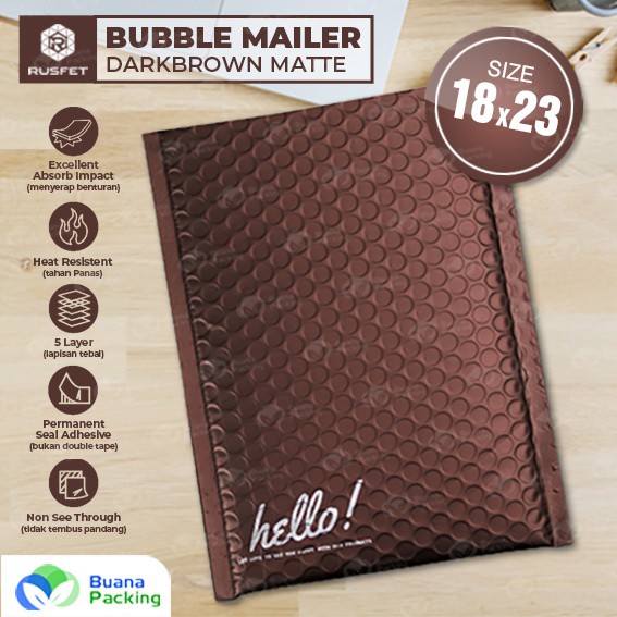 PLASTIK BUBBLE MAILER / AMPLOP BUBBLE PREMIUM METALLIC DARK BROWN - SECURITY BAG RUSFET 18X23