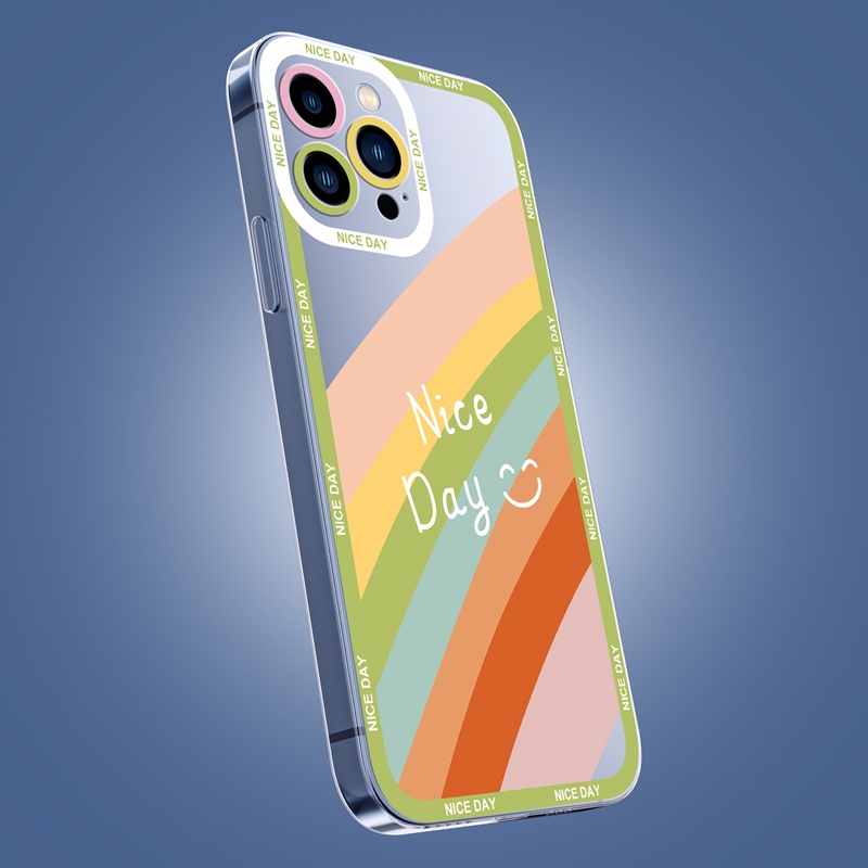 Dllencase Case Bahan TPU Bening Tahan Banting Desain Pelangi Untuk iPhone 14 13 Pro Max 6 Plus 6s Plus 7 7 Plus 8 8 Plus X XS XR XS Max 11 13 Pro Max 24 Pro Max