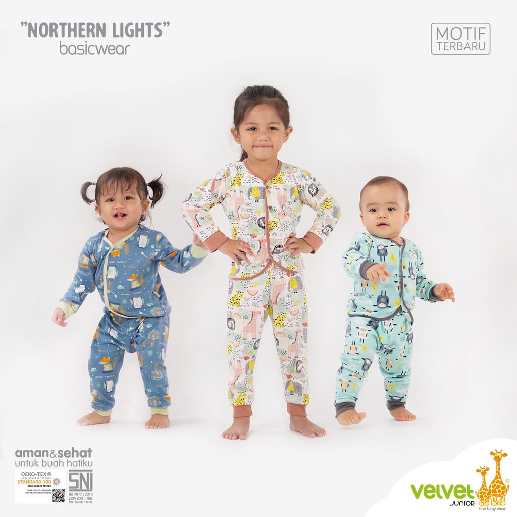 Velvet Junior Setelan Baju Dan Celana Panjang Kancing Tengah Edisi Northern Lights Per 3 Pcs