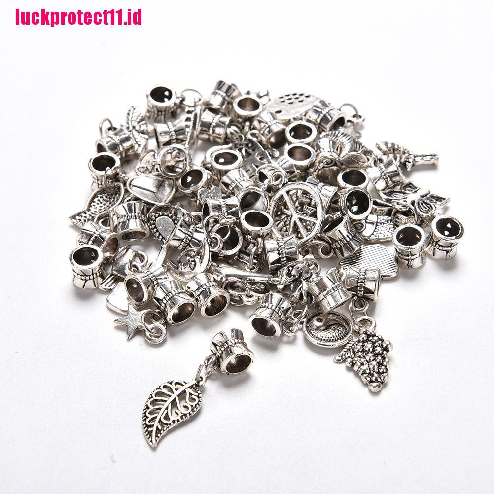 (LUCK) 40pcs / Lot Manik-Manik Tibet Warna Silver Gaya Eropa Untuk Gelang Rantai