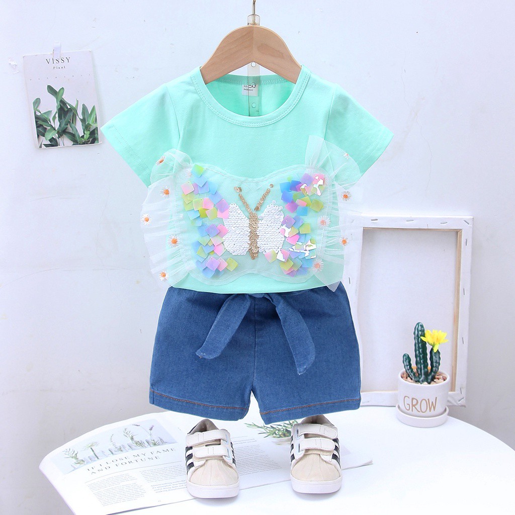 Plazababyku SET GLAMS BUTTERFLY 98374 EBV Bayi Baju setelan Anak Perempuan Import lucu berkualitas