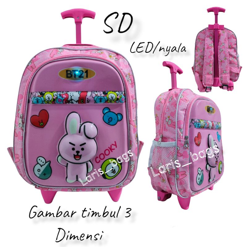 Tas sekolah anak perempuan/Tas troli BTS LED SD/Tas dorong anak/Tas bahu anak/Tas anak/ransel anak/Tas troli BTS SD led