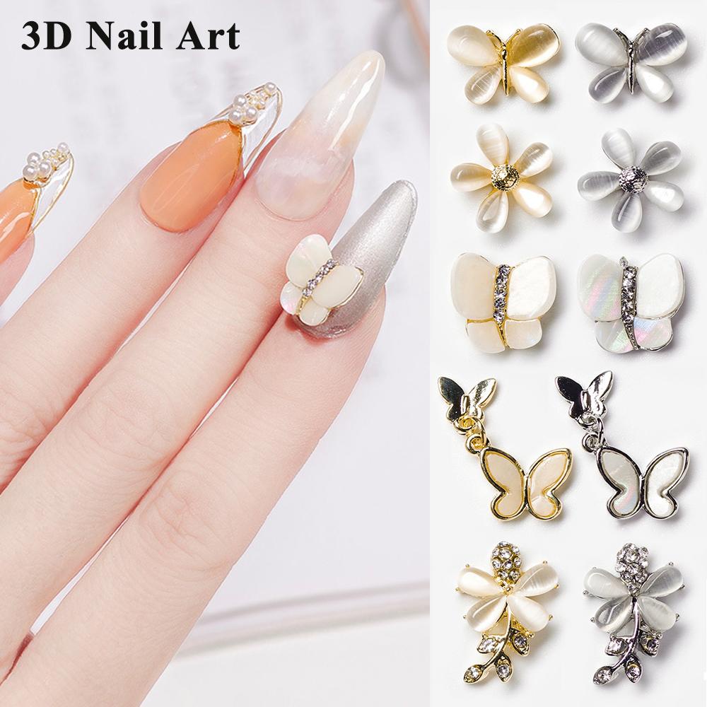 AUGUSTINA Agustina Dekorasi Nail Art DIY 5Pcs Mata Kucing Batu Berlian Imitasi Zirkon Kupu-Kupu