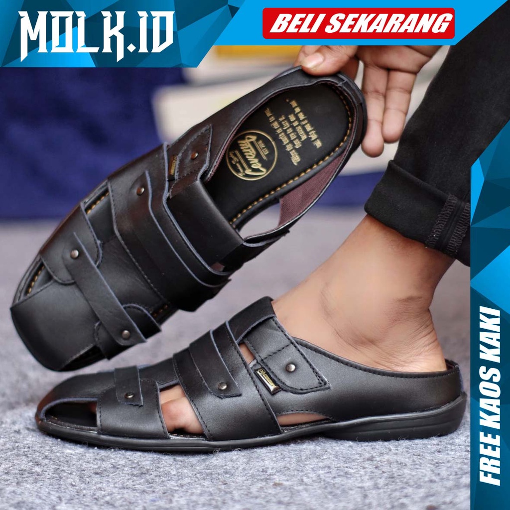 MOLK|Sendal Sepatu Kulit Asli Sendal Pria Original Sandal Slop Pria Trendy