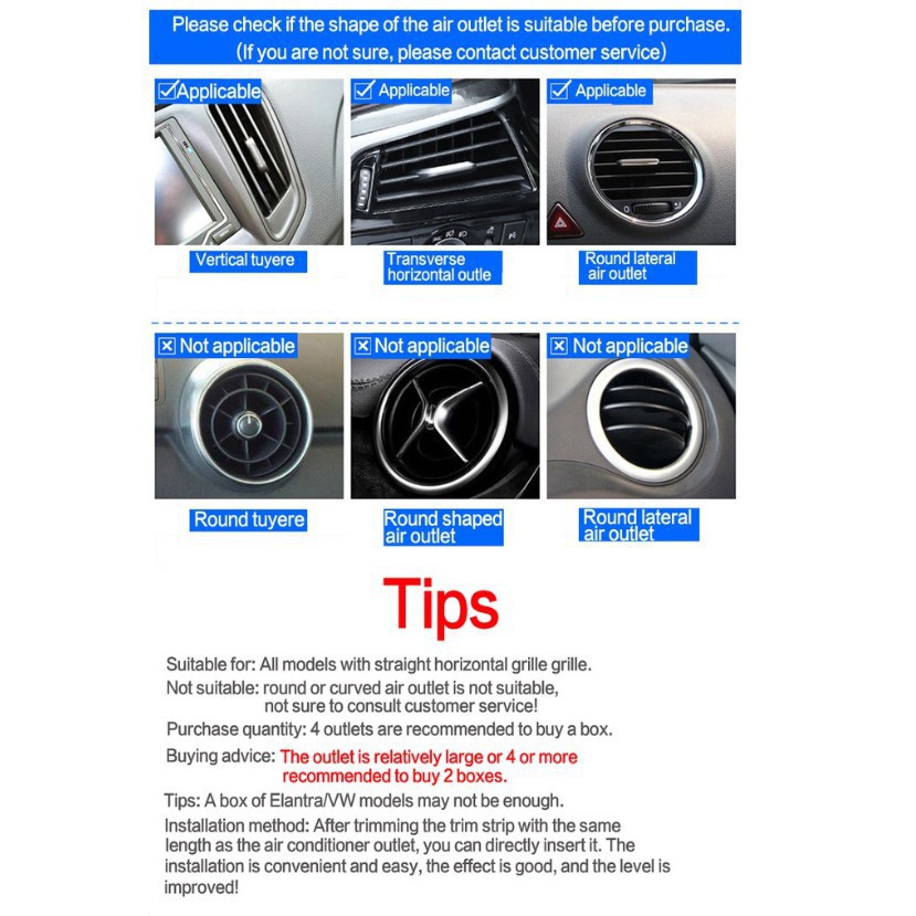 10 Pcs Ac Stopkontak Vent Potong Grille Strip Dekorasi Mobil