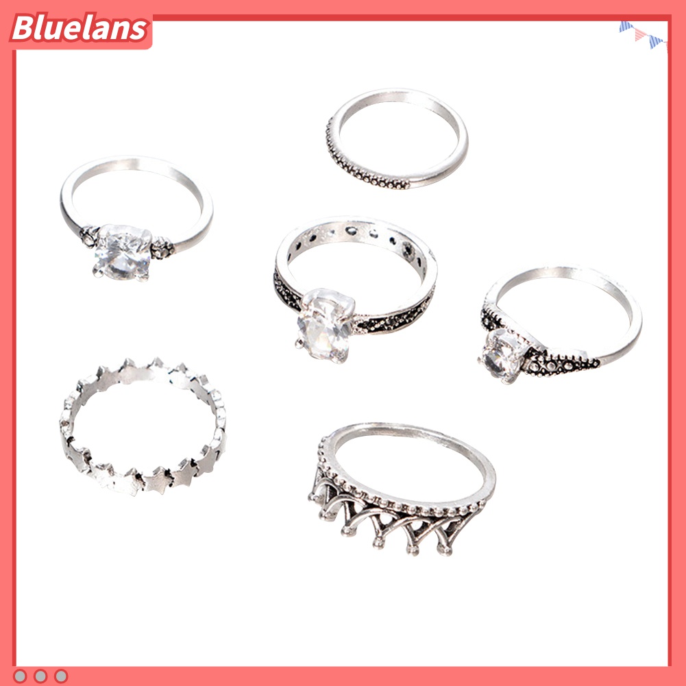 6pcs Cincin Knuckle Desain Mahkota Infinity Aksen Berlian Imitasi Gaya Antik Untuk Pesta