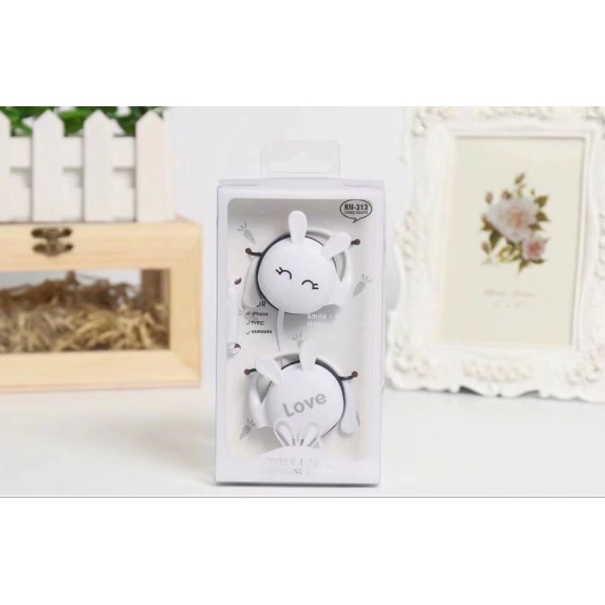 [KN-313] Headset Earphone Karakter Bentuk KEPALA KELINCI Ekspresi / Earphone Lucu Empuk RABBIT HEAD / Earphone On Ear Rabbit Lucu