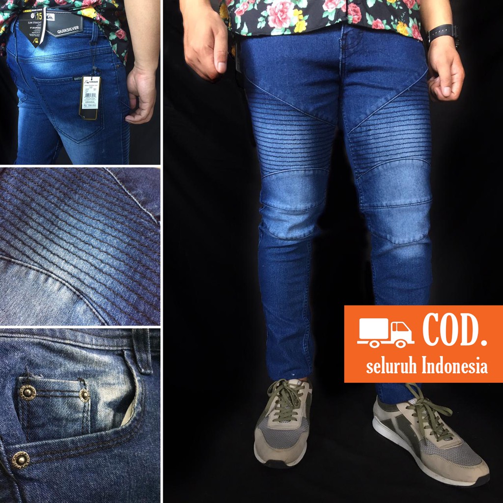 Celana Slim Fit Pria Jeans Lutut Sobek Panjang Bahan Premium Stretch Size 29-34