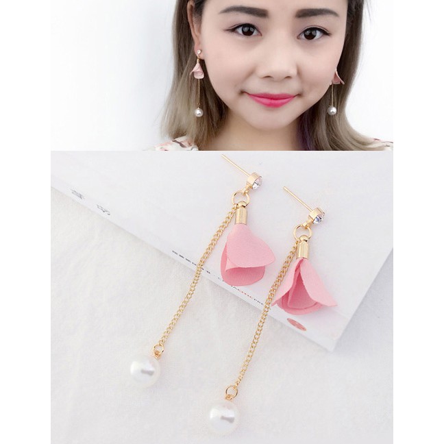 LRC Anting Tusuk Fashion Flower&amp;pearls Decorated Long Y577XX