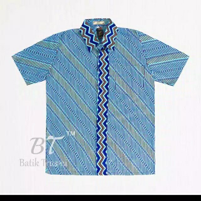 Batik Trusmi Hem Batik Pria Lengan Pendek Motif Parang Kecil