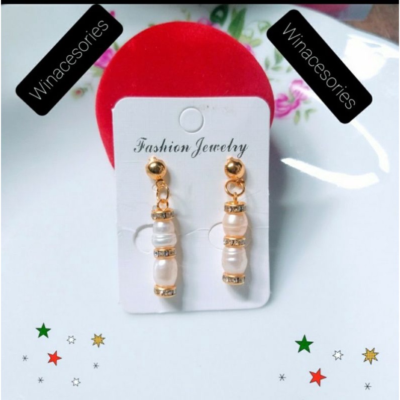 Anting mutiara air tawar ori, 100%